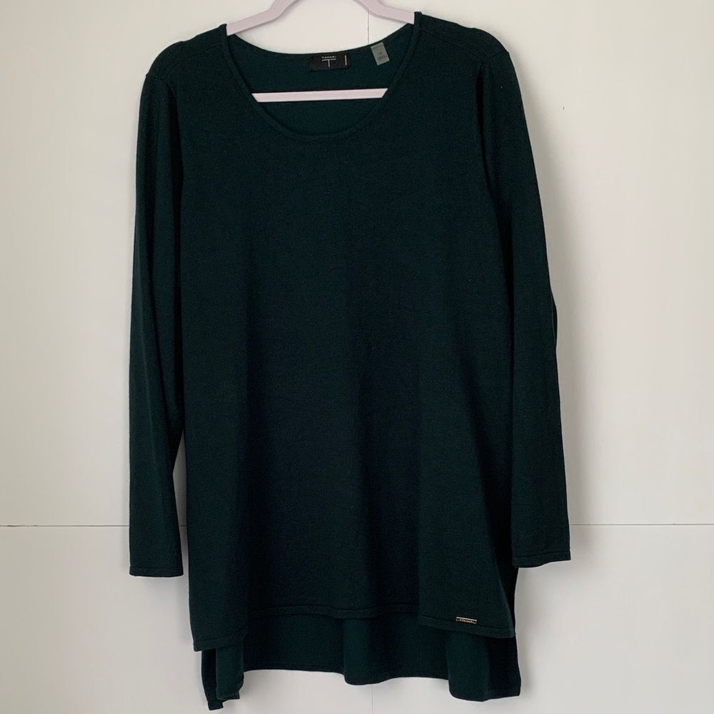 Tahari Women’s Dark Green Long Sleeve Top Metal Logo Tunic Size 1X